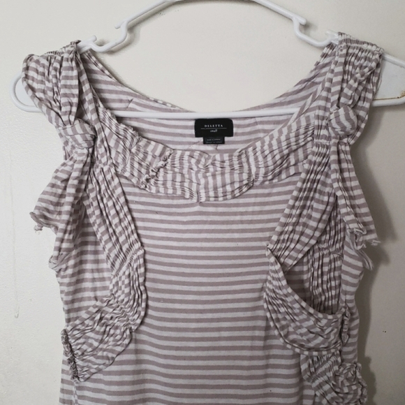 Anthropologie Deletta Tan & White Nautical Striped Tank w/Pleated Details Size S - Picture 5 of 9